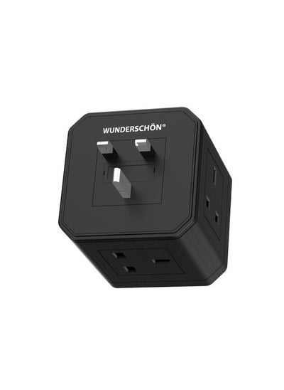 Buy WUNEDRSCHÖN | 2 in 1 Cube Wall Plug Adaptor  and Extension For WUNEDRSCHÖN Charging Station _ UK Outlets and Plug _ Fire Resistant _ Surge Protection (Black, Extension) in UAE