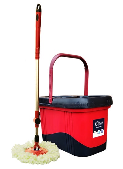 Buy Easy Rotating Floor Cleaning Spin Mop with Bucket Set and 1 Extra Mop head, Red/Black in Saudi Arabia