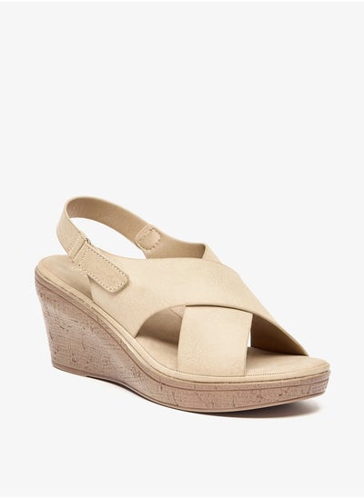 Buy Women Solid Slip-On Wedge Sandals with Hook and Loop Closure in UAE