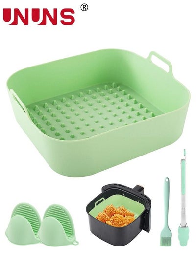 Buy Air Fryer Silicone Pan,6Pcs 8 Inch Silicone Square Air Fryer Accessories,Reusable Air Fryer Basket Liners For With 2 Silicone Hand Clips,1 Brush,1 Food Clip in UAE