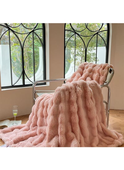 Buy Luxury Faux Rabbit Fur Throw Blanket Super Soft Heavy Warm Plush Fuzzy Cozy Blankets for Couch Bed Sofa in UAE