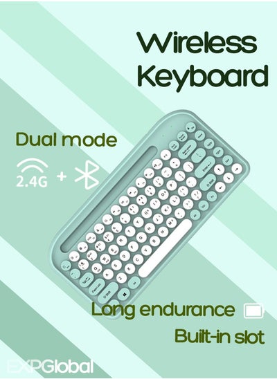 Buy Wireless Bluetooth keyboard, Cute Mini 84-key Compact Keyboard, Dual mode 2.4GHz wireless connect, Green in UAE