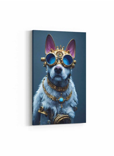 Buy Framed Canvas Wall Art Stretched Over Wooden Frame, Steampunk Dog With Glasses Painting, For Home, Living Room, Office Decor in Saudi Arabia