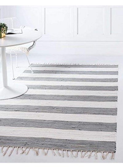 اشتري Chindi Rag Collection Area Rug Striped (2'X 3' 1" Rectangle Gray Ivory) في الامارات