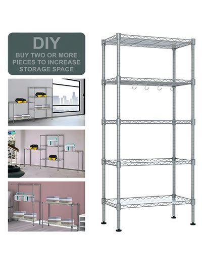 Buy 5-Tier Wire Storage Shelving Rack Heavy Duty Metal Organizer Wire Rack with Leveling Feet Adjustable Shelves for Home, Bathroom, Kitchen, Office, Garage 5 Shelves Metal Storage Rack (SILVER) in UAE