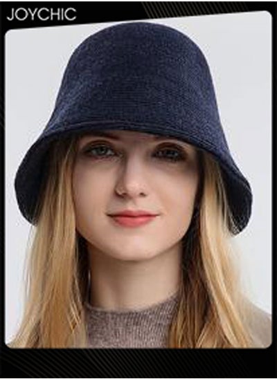 Buy Solid Color Simple Women Autumn and Winter Knitted Warm Bucket Hat for Outdoor Windproof in Saudi Arabia