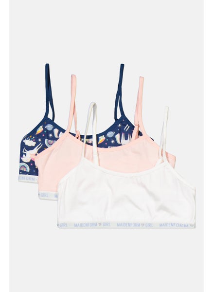 اشتري Kids Girl 3 Pc Set Brand Logo Bralette, Navy/White Combo في الامارات