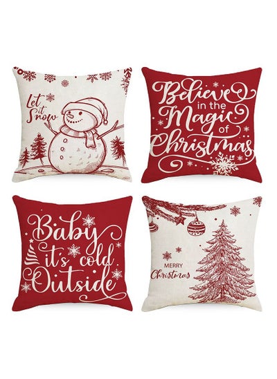 اشتري 4-Piece Set Printed Linen Christmas Home Pillowcase في الامارات