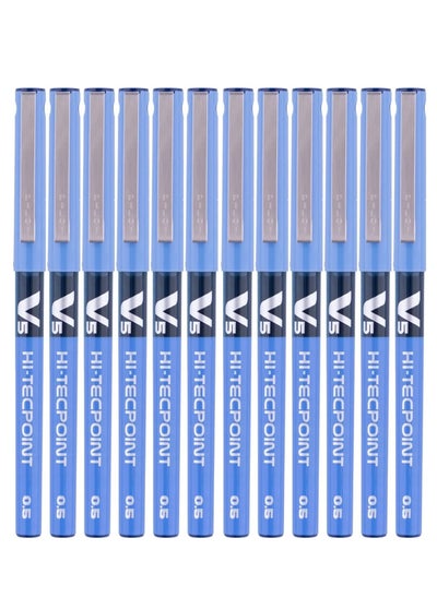 Buy 12-Piece Hi-tecpoint V5 Fine Rollerball Pen Blue Ink in UAE