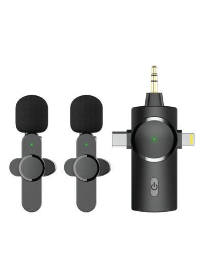 اشتري 3 In 1 Plug And Play Lapel Mic For Video Recording-Auto Sync 2.4GHz Wireless Lavalier Microphone For Camera iPhone iPad Android في الامارات