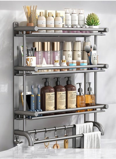 Buy Three Layer Wide Space Metal Bathroom Storage Rack - Punch Free Wall-Mounted Sink and Toilet Organizer, Heavy-Duty Load Bearing, Ideal for Balcony or Bathroom Wall Storage (60x63cm) in UAE