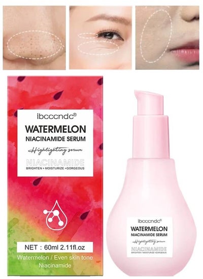 Buy 60ML Watermelon Niacinamide Serum Moisturizing Watermelon Toner Hyaluronic Facial Serum Brighten with Glycerin and Vitamin E Serum Multi Purpose Lightweight Face Serum Face Highlighter in UAE