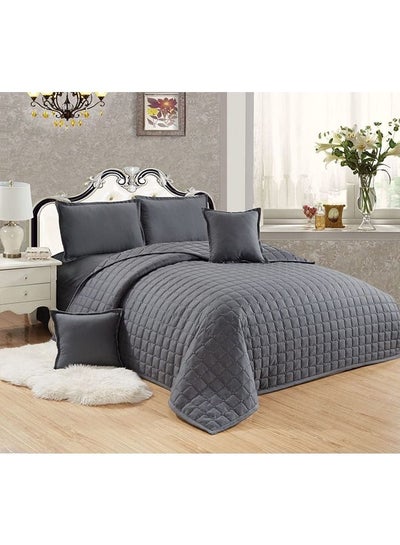 Buy 6-Piece Quilted Compressed Comforter Set For All Season Microfiber Grey King 1 x Comforter 220x240cm 1 x Fitted Sheet 200x200+40cm 2 x Pillow Case 45x75cm 2 x Cushion Cover 45x45cm in UAE