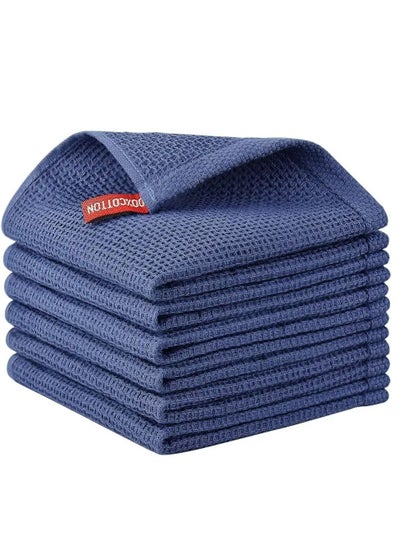 اشتري 100% Cotton Kitchen Dish Cloths, 6-Pack Ultra Soft Absorbent Quick Drying Dish Towels, Quick Drying Tea Towels Set, 12x12 Inches, Navy Blue في السعودية