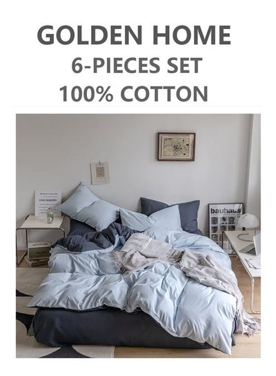 اشتري 6-Piece King Size Printed Cotton Duvet Cover Set Includes 1xFitted Bedsheet 200x200+30cm, 1xDuvet/Bed Cover 220x240 cm, 4xPillow cover 50x75cm Multicolour في الامارات