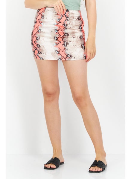 Buy Women Snakeskin Side Zip Mini Skirt, Orange Combo in UAE