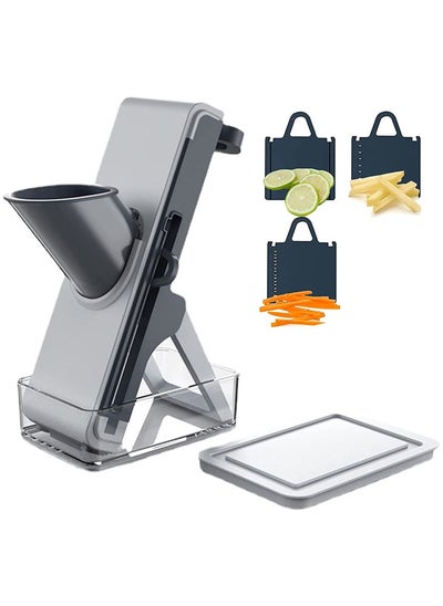 Buy Multifunctional Vegetable Cutter, Mandolin Slicer Kitchen Vegetable Cutter, Safety Potato Slicer, Food Chopper Grater Slicer For Vegetable Fruit Meat With Container Replaceable Blades in UAE