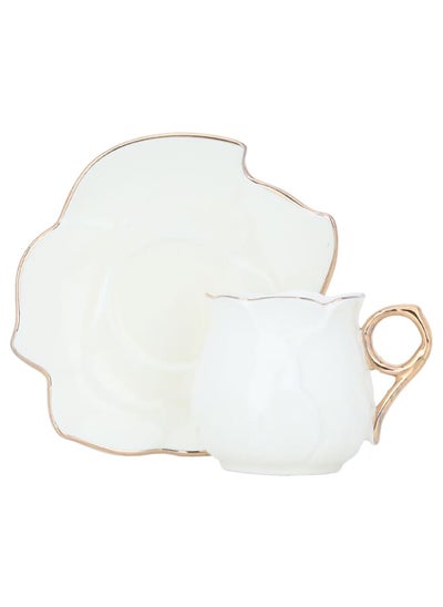 Buy Creamy Porcelain Coffee Cups Set with Gold Line with Saucer 12 Pieces in Saudi Arabia