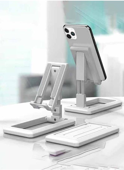 اشتري Foldable Desk Bracket Smartphone Stand for iPad iPhone Samsung Desk Holder Adjustable PC Tablet Mobile Phone Desktop Phone Stand White في الامارات