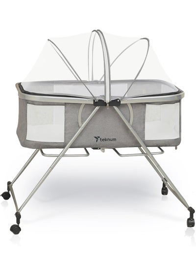 اشتري 3-IN-1 Baby Cot/Cradle w/ Mosquito net And Wheels - Dark Grey في الامارات