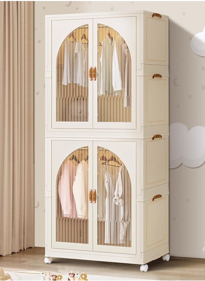 Buy Kids Wardrobe Baby Closet Storage Organizer Portable Children Clothes Cabinet Storage Rack Toddler Dresser with Hanging Rod and Wheels for Boys Girls Clothing Nursery Armoire White in Saudi Arabia