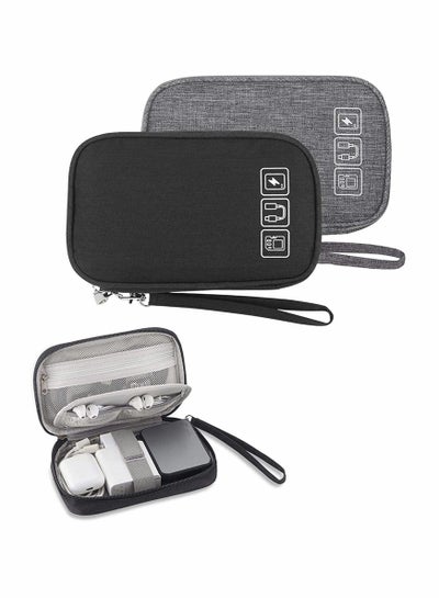 اشتري Small Electronic Organizer Cable Bag, Travel Portable 2 PCS Accessories Storage Bag Soft Carrying Case Pouch for Hard Drive, Cord, Charger, Earphone, USB, SD Card (Black+Gray) في السعودية