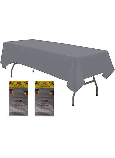 اشتري 2 Pack Grey Disposable Table Cloths for Birthday party Wedding or Ramadan 137x183cm في السعودية