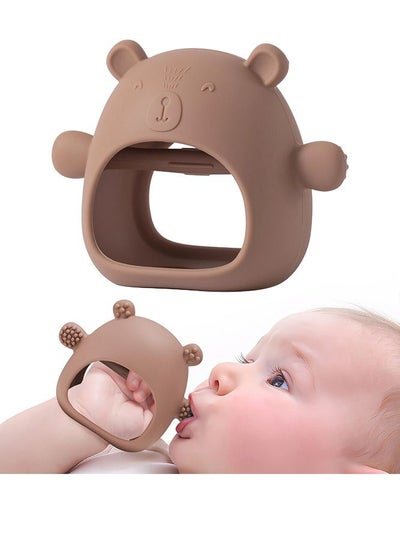 Buy Silicone Teething Mitten with Cute Bear Shape, BPA-Free and Anti-Drop Teether Toy for Baby Soothing Teething Pain Relief, Brown in Saudi Arabia
