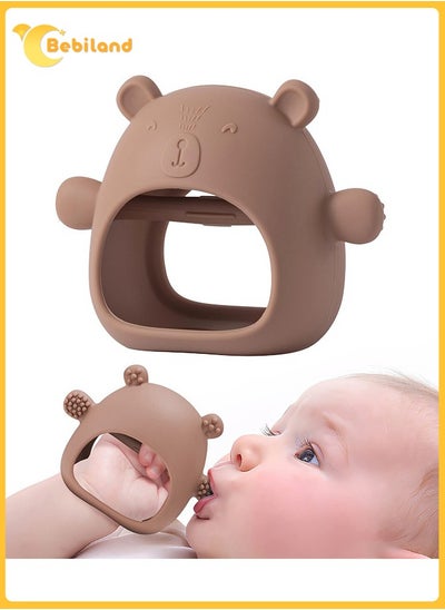 Buy Silicone Teething Mitten with Cute Bear Shape, BPA-Free and Anti-Drop Teether Toy for Baby Soothing Teething Pain Relief, Brown in Saudi Arabia