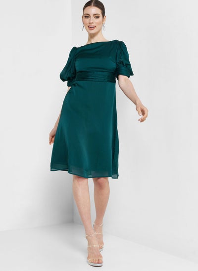 Buy Puff Sleeve Ruched Waist Dress in UAE