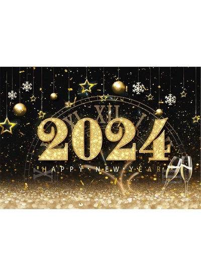 Buy 12X8Ft Fabric Happy New Year 2024 Backdrop Golden Glitter Sequins 2024 Pocket Watch Dial Countdown Photo Background New Year'S Eve Party Banner Child Baby Adult Portrait Shoot in UAE