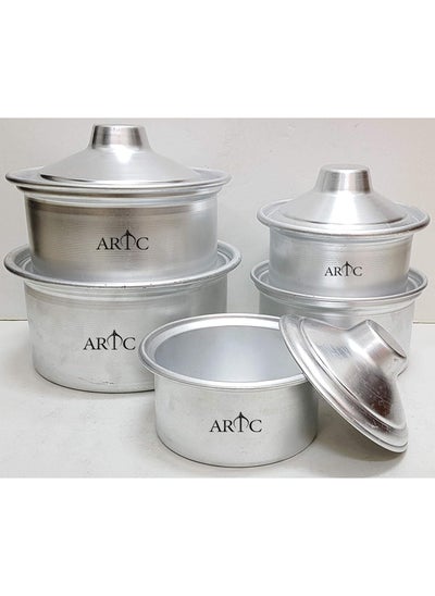 اشتري 10-Piece Basari Cooking Pot Silver Pot 17.5 x 8, Pot 18.5 x 9.5, Pot 19.5 x 10, Pot 23 x 11, Pot 25 x 12cm  ( 5Pcs Pot, 5Pcs Lid) في الامارات