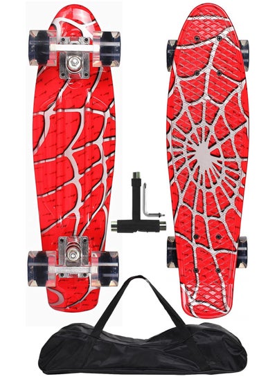 Buy 22" Pany Skateboard PU Flash Wheels Fish Shape With Carry Bag & Tool, Spider Net Red in Egypt