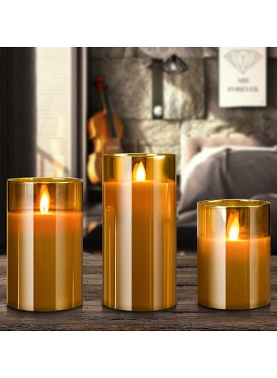 Buy Flameless Candles with Remote Flickering Battery Operated Candles, LED Flickering Fake Candle for Room Decoration, Set of 3 in UAE