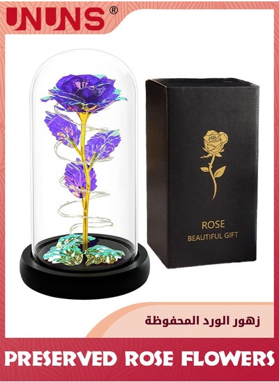 اشتري Colorful Artificial Flower Rose Gift,LED Light Forever Rose Birthday Gifts For Women Mom Grandma Wife,Rose Flower In Glass Dome,Timeless Beauty,Unique Gifts For Mother's Day/Birthdays,Purple في السعودية