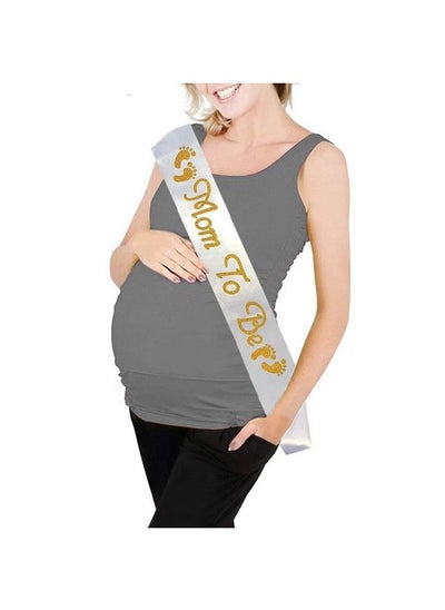 Buy Blingbling Mom To Be Sash White Satin With Gold Gitter Font With Baby Foot Best Baby Shower Decorations Gifts Baby Boy Or Girl Neutral in UAE