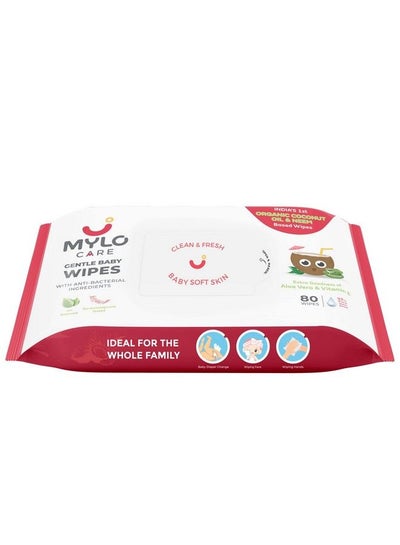 Buy Gentle Baby Wipes Nonlid (Pack Of 1) ; 80 Wipes Per Pack ; Organic Coconut Oil Neem Aloe Vera Vitamin E ; 98% Pure Water in UAE
