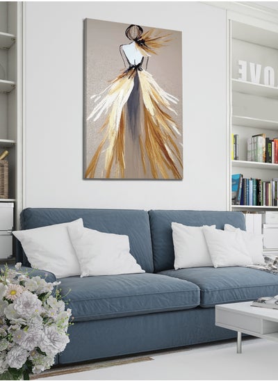 Buy Canvas Wall Art Stretched Over Wooden Frame with Girl With Golden Dress Painting in Saudi Arabia