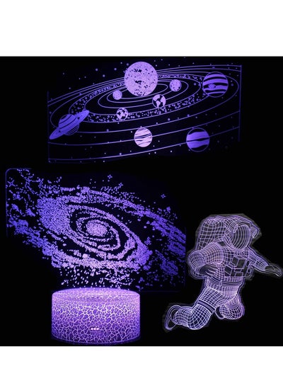 اشتري Solar System 3D Optical Illusion Lamp Three Pattern Universe Space Spaceman Galaxy Night Light for Kids Boys and Girls as on Birthdays or Holidays في الامارات