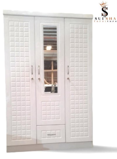 Buy 3 Door Wooden Wardrobe Cabinet Cupboard Engineered Wood Perfect Modern Stylish Heavy Duty With Mirror in UAE