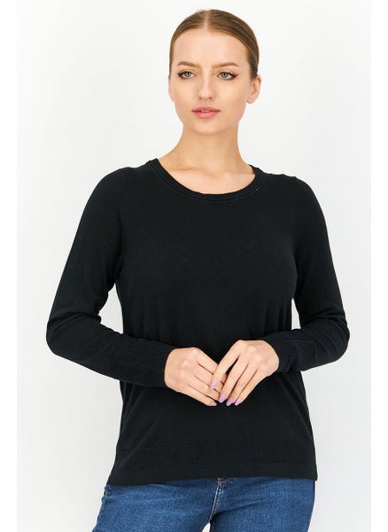 اشتري Women Crew Neck Long Sleeve Plain Sweatshirt, Black في الامارات