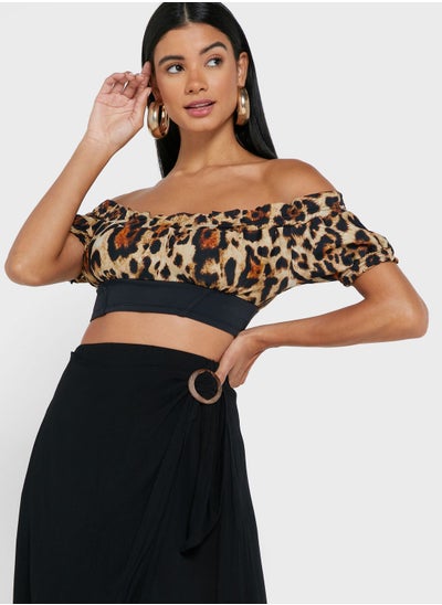 Buy Ruched Bardot Leopard Top in Saudi Arabia