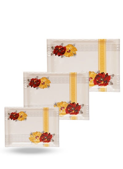 Buy Floral Melamine Serving Tray Set – 3 Pcs, Premium Quality, Scratch Resistant & Unbreakable, BPA-Free, 33x38x44.5 cm, Design 209 | Dishwasher Safe, Ideal for Daily Use & Parties in UAE