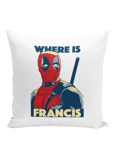 Buy Deadpool Character Printed Decorative Pillow White/Red/Blue 16x16inch in UAE