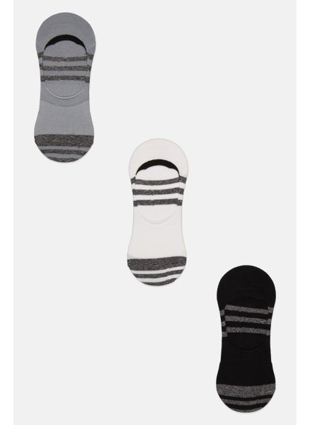 Buy Men 3 Pairs Invisible Socks, Black/White/Grey in Saudi Arabia