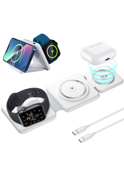 اشتري 3 in 1 Wireless Charger, Foldable Magnetic Charging Stand, Inductive Wireless Charger, 15W Wireless Fast Charging Pad, Cell Phone Charging Pad for iPhone 15/14/13/12/11/Pro/Max في السعودية