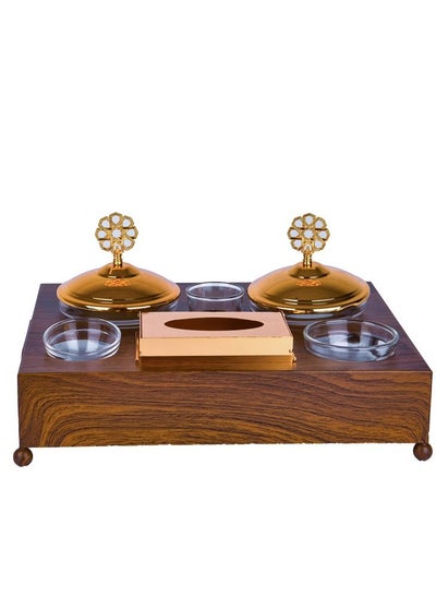 Buy A hospitality set that contains a date a bowl a cup a place for napkins and a luxurious base, featuring a wonderful and beautiful design for serving to guests, Wooden in Saudi Arabia