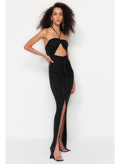 اشتري Black Fitted Evening Dress With Knitwear With Detail and Shimmering TPRSS23AE00029 في مصر