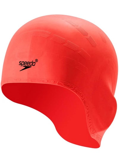 Buy Silicone Swim Cap Waterproof with 3D Ear Protection for Adults, Red in Egypt