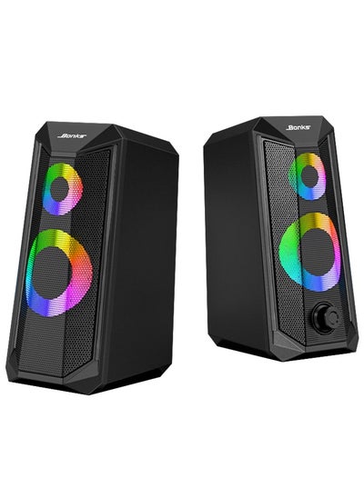 اشتري Desktop Speakers, 2.0 Channel PC Computer HiFi Stereo Gaming Speaker with Colorful LED Light Modes, Enhanced Bass and Easy-Access Volume Control, USB Powered with 3.5mm AUX-in في الامارات